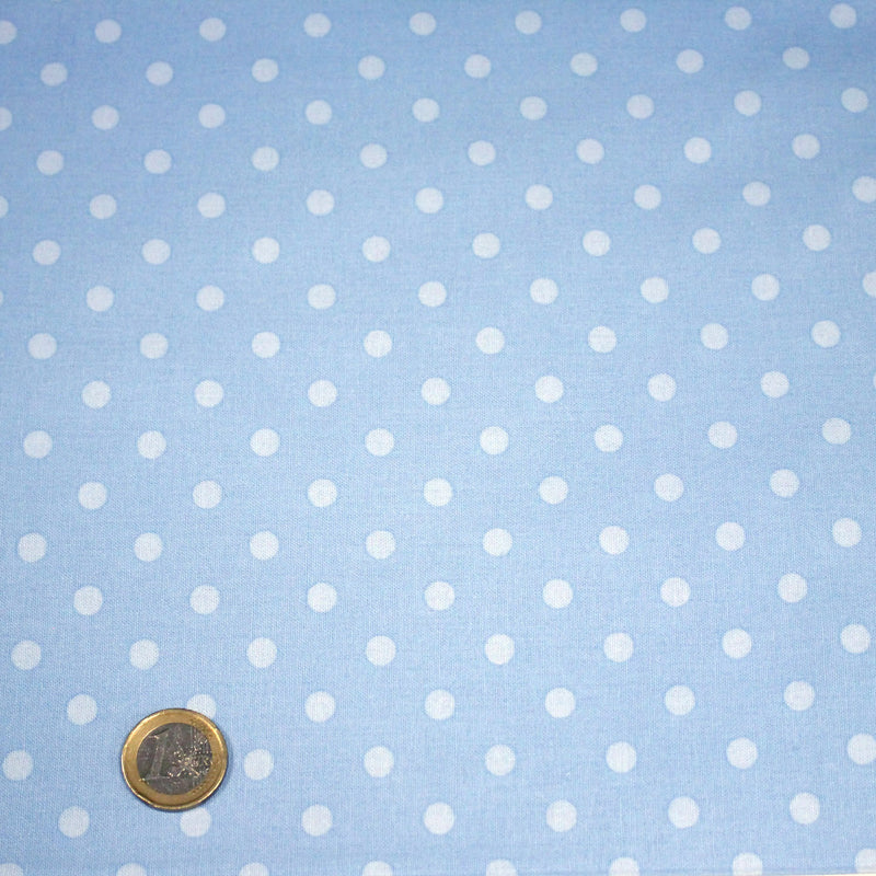 Tissu cotonnade bleu ciel aux pois bleus 6mm - tissuspipi.com