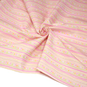 Tissu cotonnade rose aux pois et lignes vertes, jaunes et roses - COLLECTION BABY WELCOME - tissuspipi.com