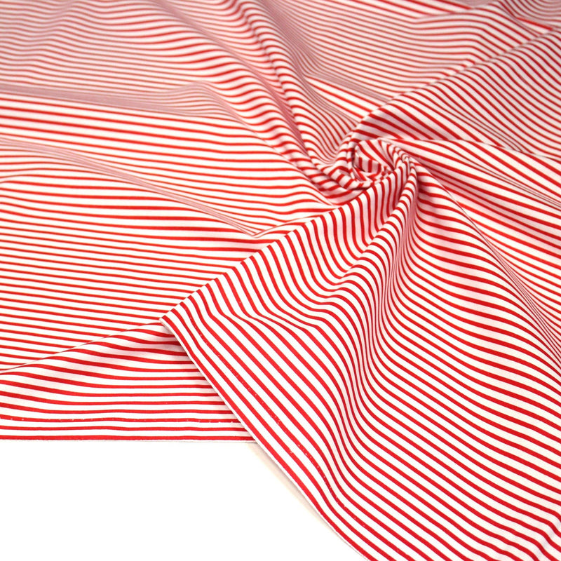 Tissu cotonnade aux rayures rouges et blanches - tissuspipi.com