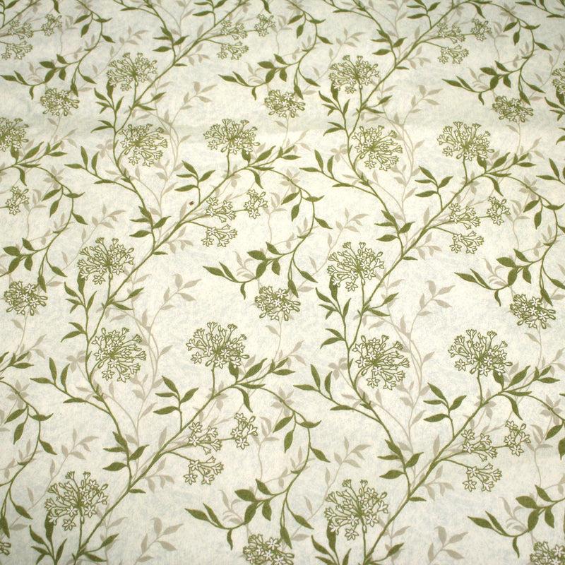 Tissu faux uni fleuri écru vert, aux fleurs et tiges vertes - tissuspipi.com