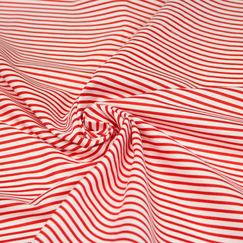 Tissu cotonnade aux rayures rouges et blanches - tissuspipi.com