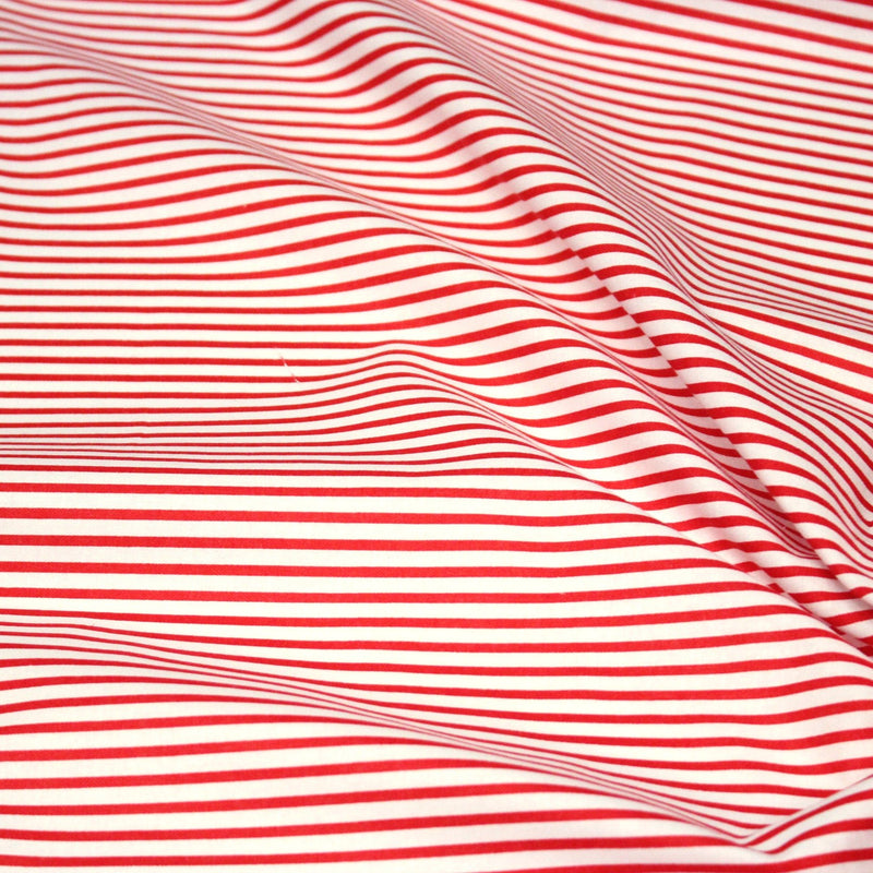 Tissu cotonnade aux rayures rouges et blanches - tissuspipi.com