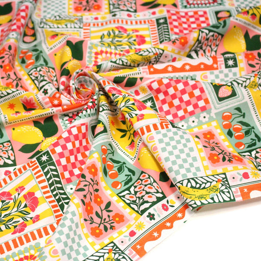 Tissu cotonnade CITRONS, FRUITS ET VICHY MULTICO - COLLECTION SICILIA - OEKO - TEX STANDARD 100 - tissuspipi.com