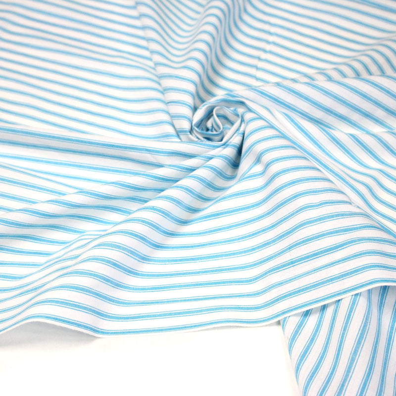 Tissu cotonnade aux rayures blanches & bleu turquoise - tissuspipi.com