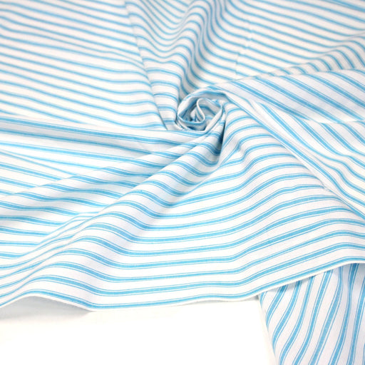 Tissu cotonnade aux rayures blanches & bleu turquoise - tissuspipi.com