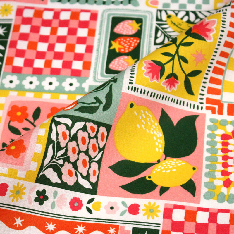 Tissu cotonnade CITRONS, FRUITS ET VICHY MULTICO - COLLECTION SICILIA - OEKO - TEX STANDARD 100 - tissuspipi.com