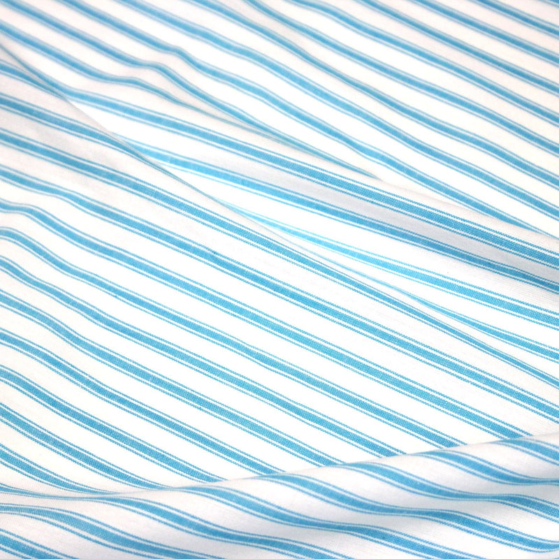 Tissu cotonnade aux rayures blanches & bleu turquoise - tissuspipi.com