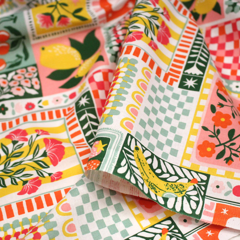 Tissu cotonnade CITRONS, FRUITS ET VICHY MULTICO - COLLECTION SICILIA - OEKO - TEX STANDARD 100 - tissuspipi.com