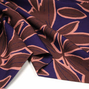 Tissu Viscose fluide KERA, aux fleurs marron chocolat et bleu marine - OEKO - TEX - tissuspipi.com