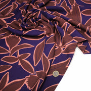 Tissu Viscose fluide KERA, aux fleurs marron chocolat et bleu marine - OEKO - TEX - tissuspipi.com