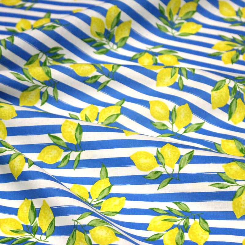 Tissu cotonnade RAYURES et CITRONS : 3 couleurs disponibles - COLLECTION SICILIA - OEKO - TEX STANDARD 100 - tissuspipi.com