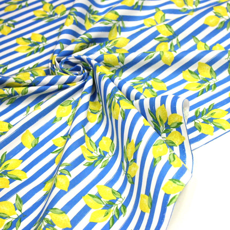 Tissu cotonnade RAYURES et CITRONS : 3 couleurs disponibles - COLLECTION SICILIA - OEKO - TEX STANDARD 100 - tissuspipi.com