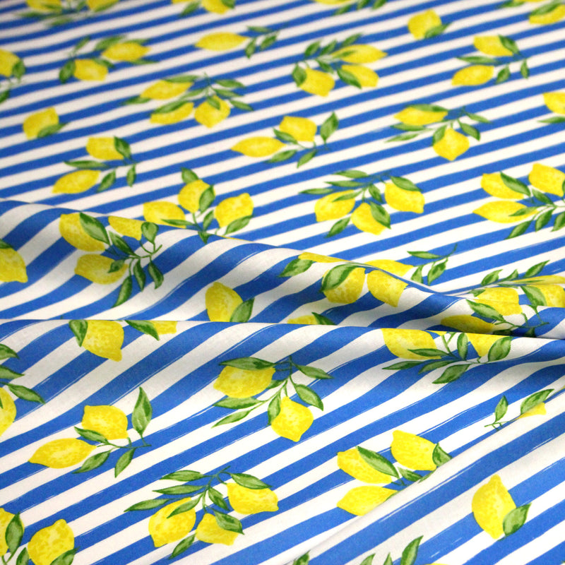 Tissu cotonnade RAYURES et CITRONS : 3 couleurs disponibles - COLLECTION SICILIA - OEKO - TEX STANDARD 100 - tissuspipi.com