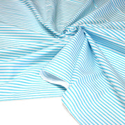 Tissu cotonnade rayée : blanc & rayures bleu turquoise - tissuspipi.com