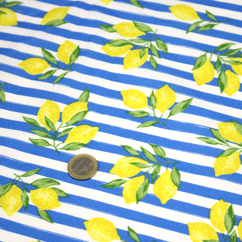 Tissu cotonnade RAYURES et CITRONS : 3 couleurs disponibles - COLLECTION SICILIA - OEKO - TEX STANDARD 100 - tissuspipi.com