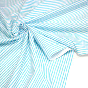Tissu cotonnade rayée : blanc & rayures bleu turquoise - tissuspipi.com