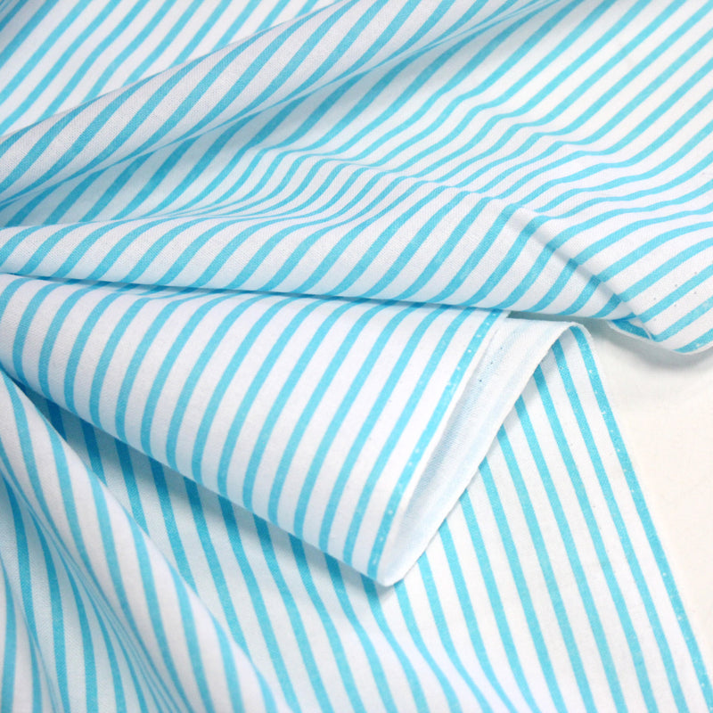 Tissu cotonnade rayée : blanc & rayures bleu turquoise - tissuspipi.com