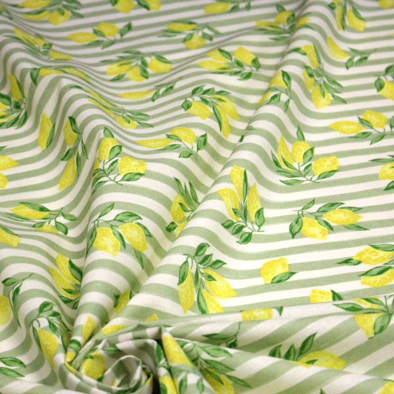 Tissu cotonnade RAYURES et CITRONS : 3 couleurs disponibles - COLLECTION SICILIA - OEKO - TEX STANDARD 100 - tissuspipi.com
