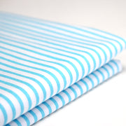 Tissu cotonnade rayée : blanc & rayures bleu turquoise - tissuspipi.com
