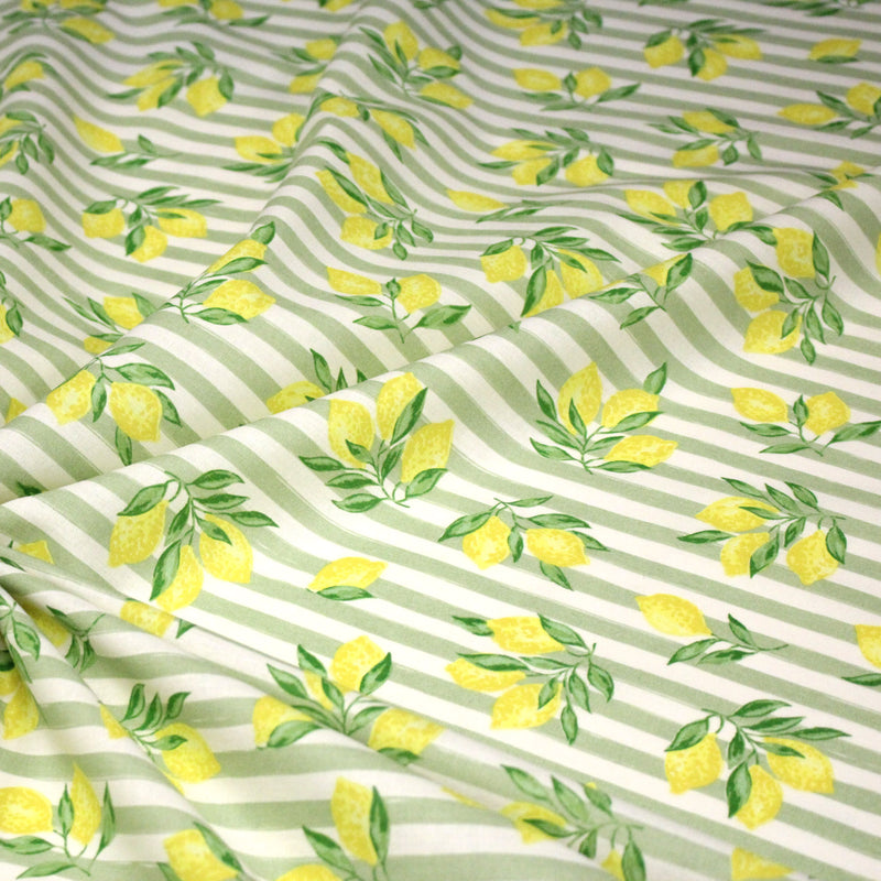 Tissu cotonnade RAYURES et CITRONS : 3 couleurs disponibles - COLLECTION SICILIA - OEKO - TEX STANDARD 100 - tissuspipi.com