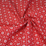Tissu cotonnade rouge & blanc, liserés et fleurs géométriques - COLLECTION MESSINA - tissuspipi.com
