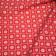 Tissu cotonnade rouge & blanc, liserés et fleurs géométriques - COLLECTION MESSINA - tissuspipi.com