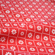 Tissu cotonnade rouge & blanc, liserés et fleurs géométriques - COLLECTION MESSINA - tissuspipi.com