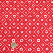 Tissu cotonnade rouge & blanc, liserés et fleurs géométriques - COLLECTION MESSINA - tissuspipi.com