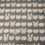 Tissu popeline coton KAWAI gris aux animaux crème - tissuspipi.com