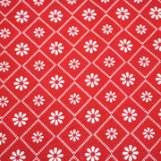 Tissu cotonnade rouge & blanc, liserés et fleurs géométriques - COLLECTION MESSINA - tissuspipi.com
