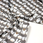Tissu popeline coton KAWAI gris aux animaux bleu ciel - tissuspipi.com