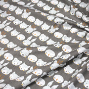 Tissu popeline coton KAWAI gris aux animaux bleu ciel - tissuspipi.com