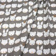 Tissu popeline coton KAWAI gris aux animaux bleu ciel - tissuspipi.com