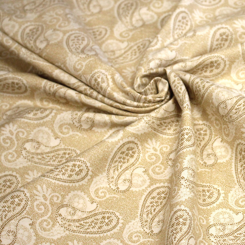 Tissu cotonnade faux - uni sable, motif cachemire - tissuspipi.com