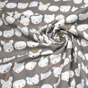 Tissu popeline coton KAWAI gris aux animaux bleu ciel - tissuspipi.com