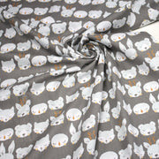 Tissu popeline coton KAWAI gris aux animaux bleu ciel - tissuspipi.com