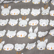 Tissu popeline coton KAWAI gris aux animaux bleu ciel - tissuspipi.com