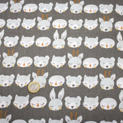 Tissu popeline coton KAWAI gris aux animaux bleu ciel - tissuspipi.com
