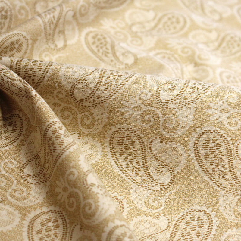 Tissu cotonnade faux - uni sable, motif cachemire - tissuspipi.com