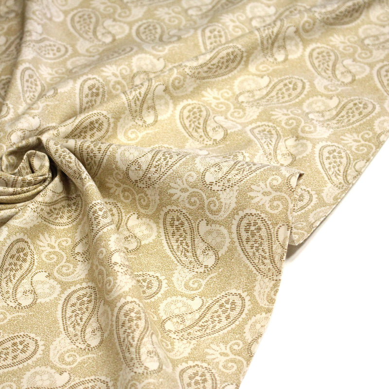 Tissu cotonnade faux - uni sable, motif cachemire - tissuspipi.com