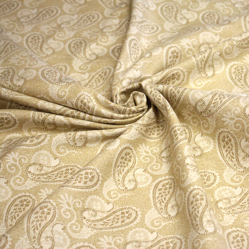 Tissu cotonnade faux - uni sable, motif cachemire - tissuspipi.com
