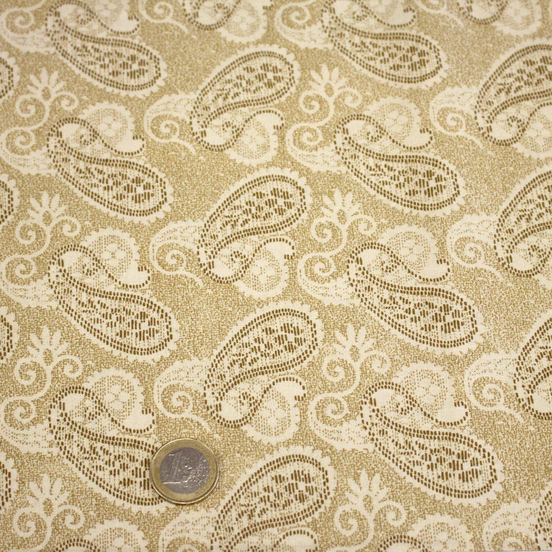 Tissu cotonnade faux - uni sable, motif cachemire - tissuspipi.com