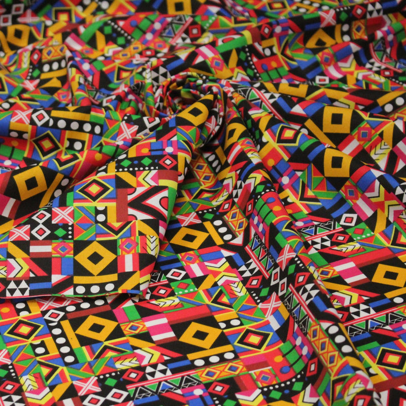 Tissu cotonnade motif WAX géométrique très coloré - OEKO - TEX STANDARD 100 - tissuspipi.com