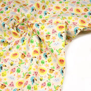 Tissu popeline coton ENFANT KAWAI aux animaux et fruits souriants - tissuspipi.com