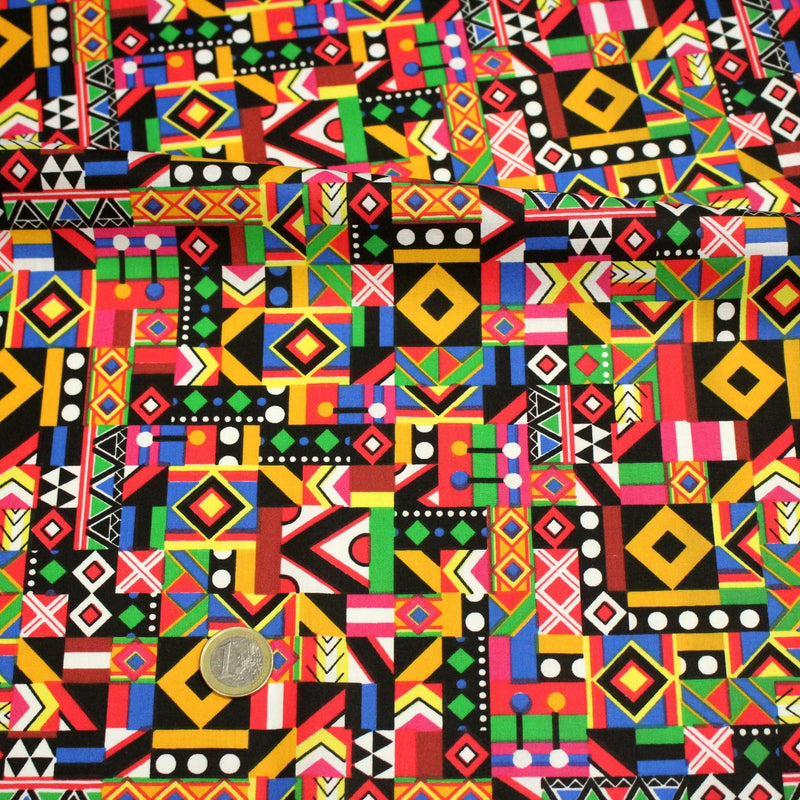 Tissu cotonnade motif WAX géométrique très coloré - OEKO - TEX STANDARD 100 - tissuspipi.com