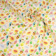 Tissu popeline coton ENFANT KAWAI aux animaux et fruits souriants - tissuspipi.com