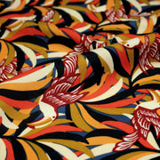 Tissu viscose fluide, motif floral & toucans : tons prune ou tons marine - OEKO - TEX STANDARD 100 - tissuspipi.com