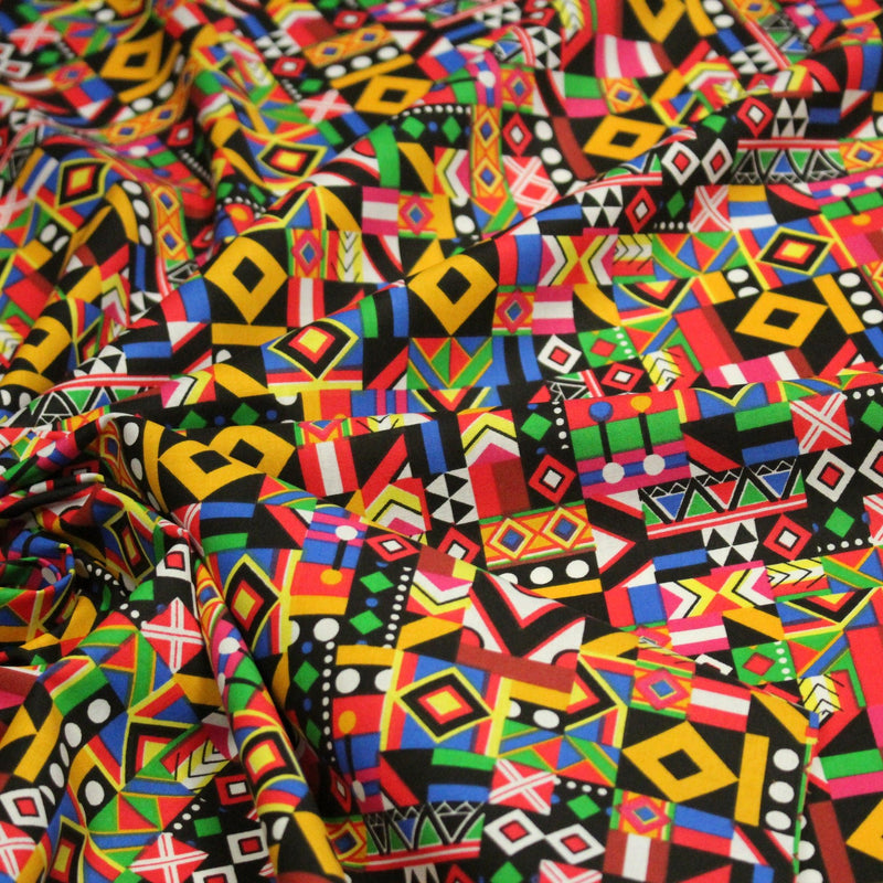 Tissu cotonnade motif WAX géométrique très coloré - OEKO - TEX STANDARD 100 - tissuspipi.com