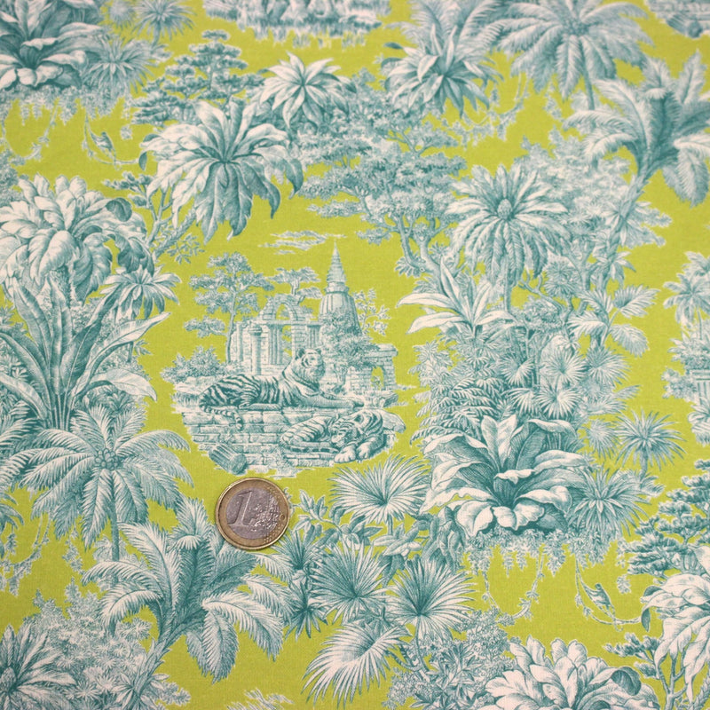 Tissu coton TOILE DE JOUY illustrations indiennes, nombreuses couleurs estivales ! - tissuspipi.com