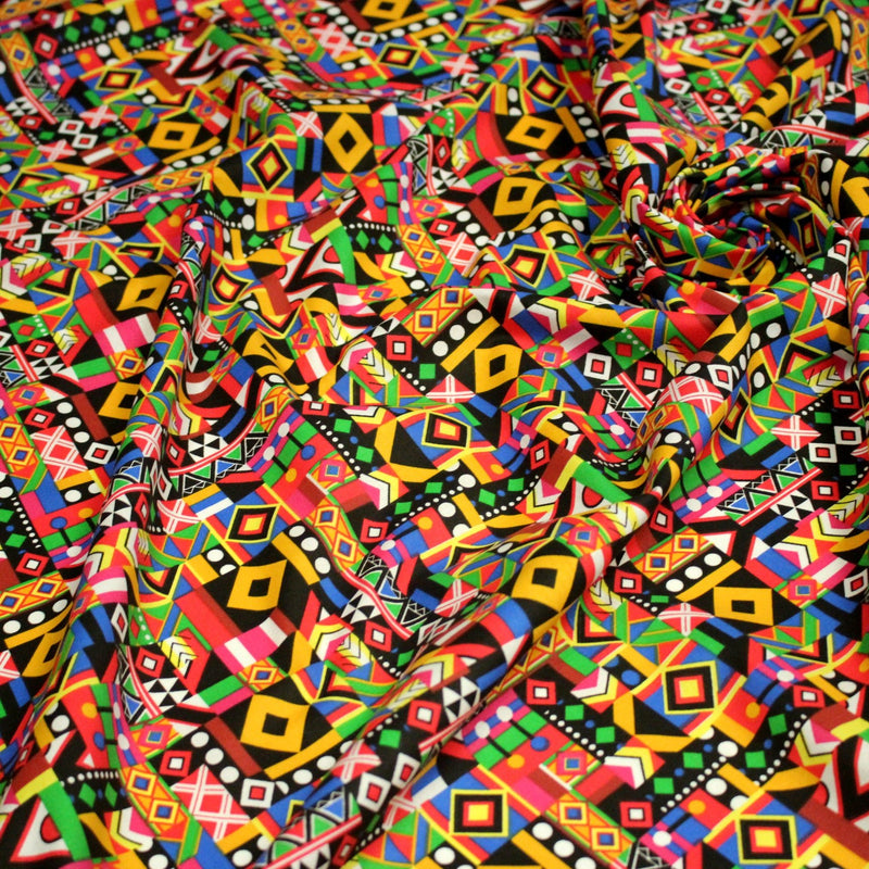 Tissu cotonnade motif WAX géométrique très coloré - OEKO - TEX STANDARD 100 - tissuspipi.com